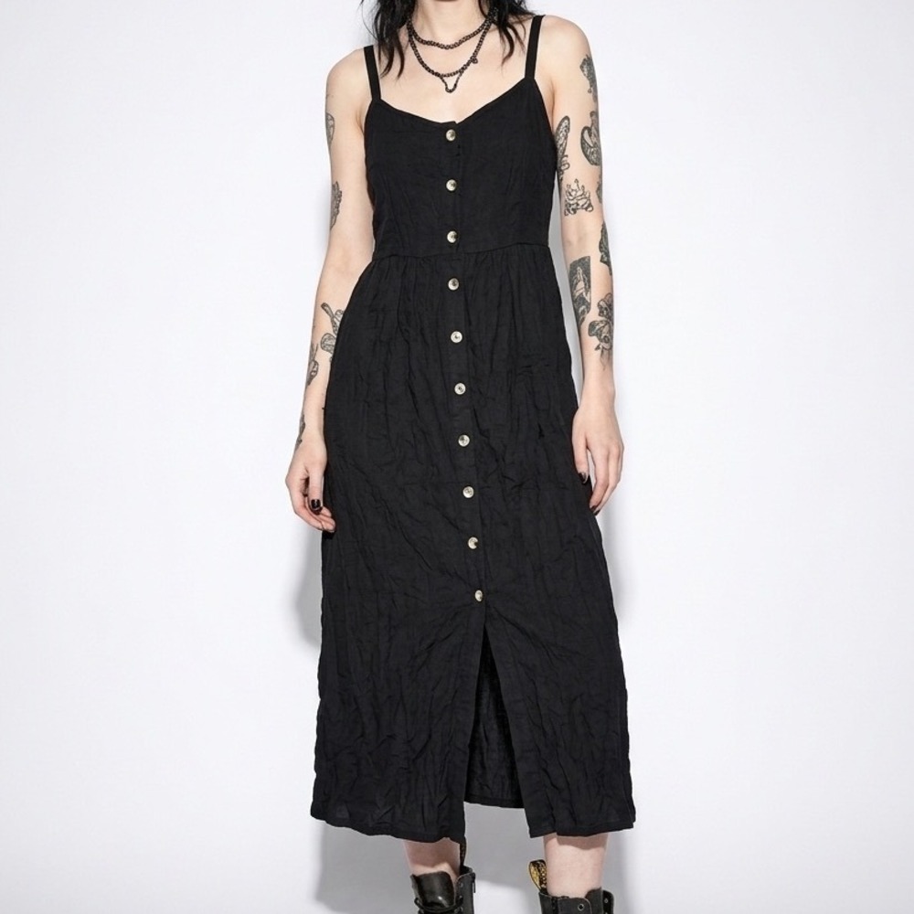 Veveret Black Button Down Midi Dress Adjustable Spaghetti Straps Small